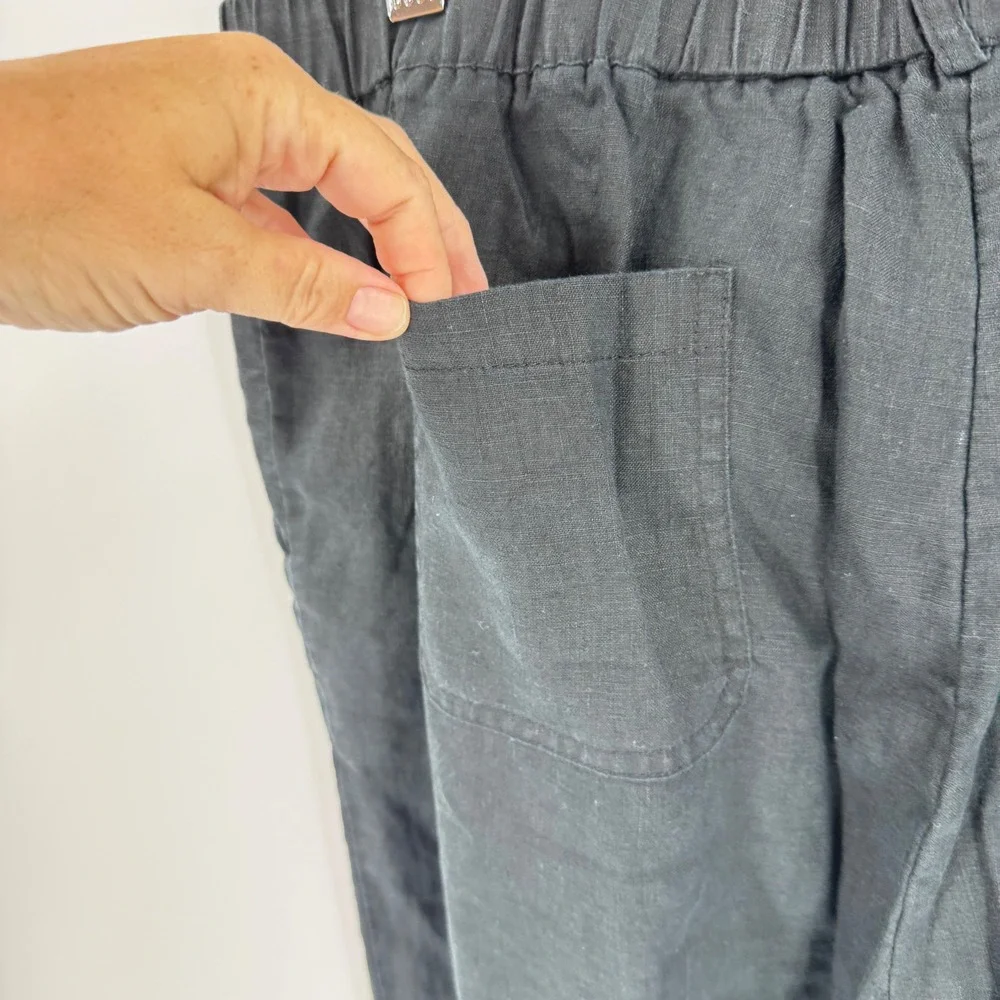 Quince 100% Linen Elastic Waist Pants Black Large Sustainable Minimalist Casual